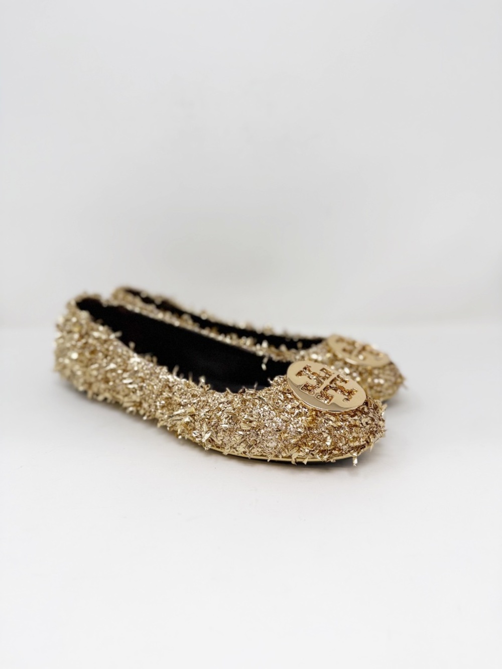 New Tory Burch Minnie Travel Ballet Flats In Gold Confetti Sz 8.5 - Picture 2 of 13
